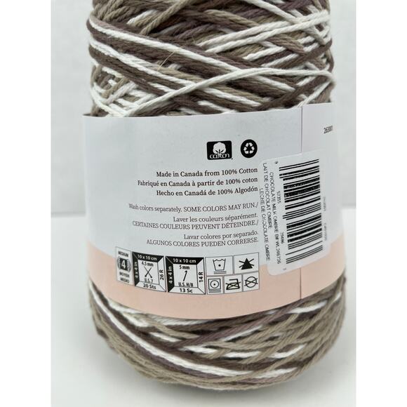 Peaches & Creme Cotton Yarn Chocolate Milk Ombre 13 Oz 674 yds Brown Tan White - Picture 2 of 5